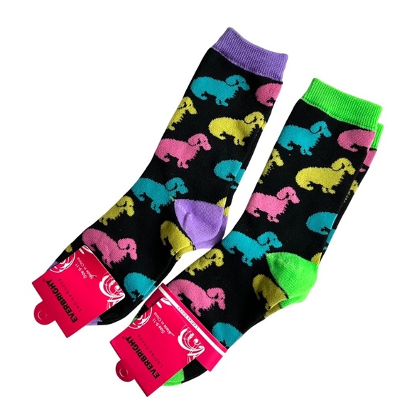 EVERBRIGHT Colorful Dog Graphic Socks 2 Pair NWT! - Picture 5 of 6